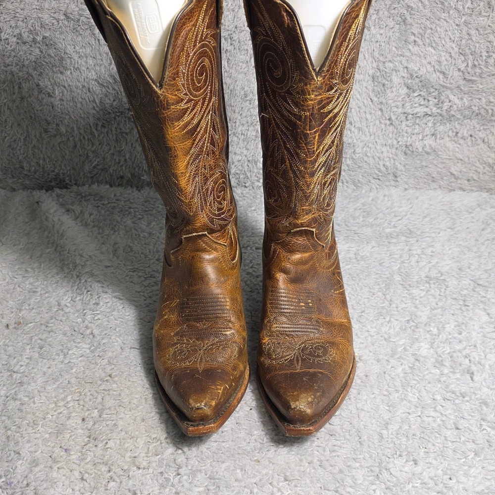 Justin Damiana Cowboy Western Boots Brown Distressed Leather Snip Toe Womens 8.5 - Picture 4 of 13